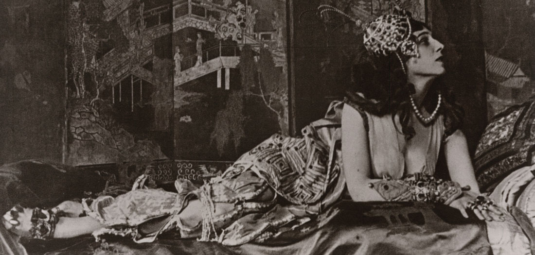 Ida Rubinstein in a photo studio, c. 1910, playing Zobeida in SchÇhÇrazade. Library of Congress.