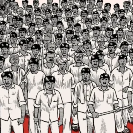 Recorte de la portada de El disturbio Eterno de Joe Sacco