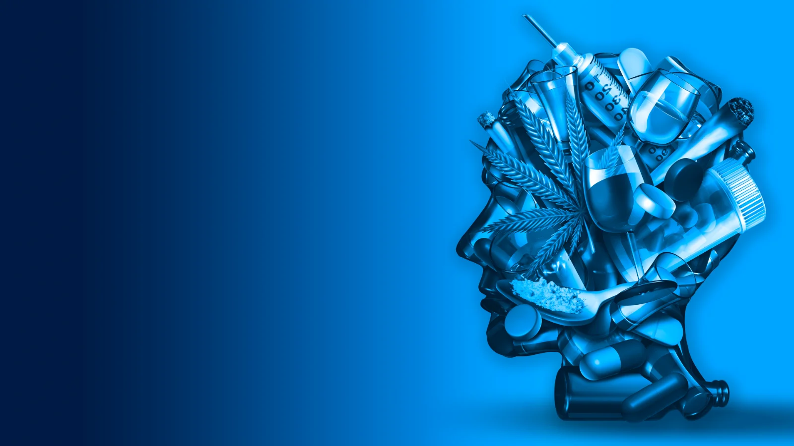 Ilustración de un busto con una alegoría de diferentes maneras de expresas una adicción | Espacio Fundación Telefónica Ilustración de un busto con una alegoría de diferentes maneras de expresas una adicción